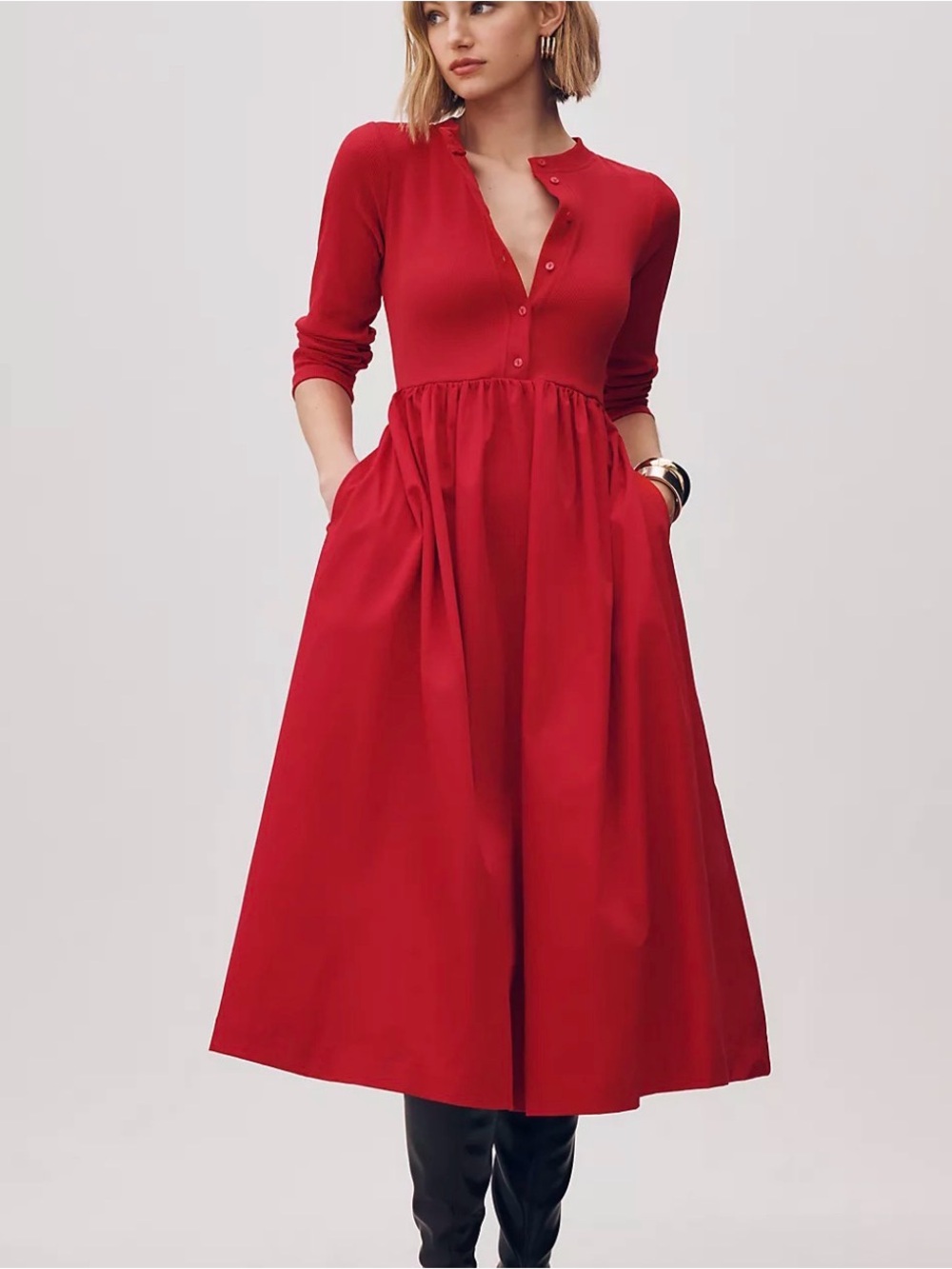 NWT Anthropologie Maeve Long-Sleeve Twofer Cardigan Midi Dress